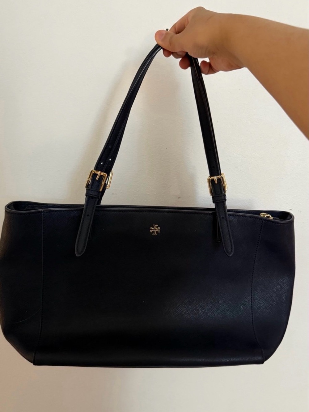 Tory Burch Black Leather tote with gold hardware